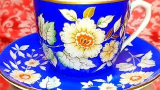  Чайная пара Гибискус Песочное СССР Советская посуда Фарфор Soviet porcelain Tea cup & saucer USSR