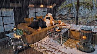 Camping in Heavy Rain with My Dog . 2-Room Inflatable Tent . Sound of Rain ASMR