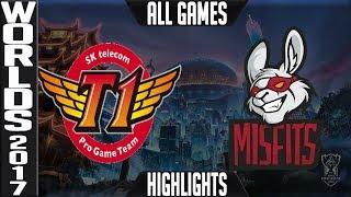 SKT vs MF Highlights ALL GAMES - Worlds 2017 Quarterfinals - SK Telecom T1 vs Misfits ALL GAMES