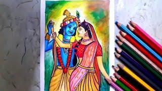 How to draw Radha Krishna | Easy Radha Krishna Drawing | Janmashtami drawing easy