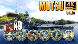 Линкор Муцу, уничтожено 9 кораблей - World of Warships