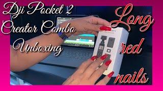 LONG RED NAILS ASMR| Pocket 2 creator combo-Unboxing #djipocket2 #longnails #rednails