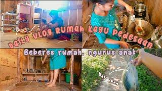 daily vlog beberes rumah kayu di pedesaan | vlog mama shareen