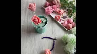 Assembling soap flower bouquet. Making gift idea for any occasion.