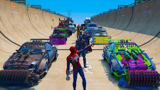 Challenge SuperHeroes SpiderMan Batman SuperMan combat CARS and MegaRamp GTAV Боевые Машины на Рампе