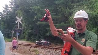 NH FISH AND GAME DEPARTMENT biologist Matt Carpenter at the FISH Passage Facility Hooksett Falls.