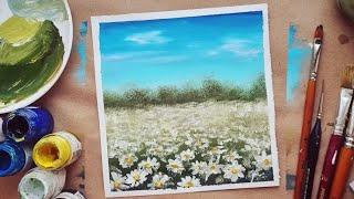 daisies|  | We draw simply with gouache a chamomile summer field