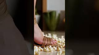 Feet and high heels on popcorn crushing and trample  #crush #heels #feet #sandals #food #women