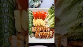 Fried lemongrass pork belly with fresh pineapple and garden salad #shorts #porklovers #porkbelly
