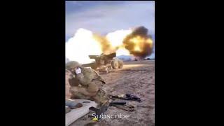 Ukrainian 152-mm artillery 2A36 Hyacinth-B firing at Russian position in Kyiv. Russia-Ukraine war