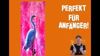 10-Minuten-Malerei: Farbenprächtiger Reiher mit Acrylfarben ️| Tutorial | Kunst