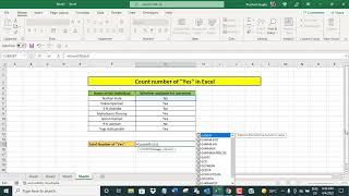 Count number of "Yes" in Excel