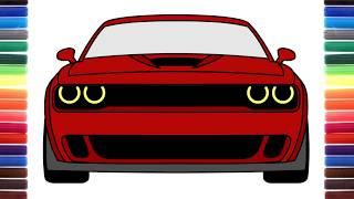 How to draw Dodge Challenger SRT Hellcat 2018 Front View