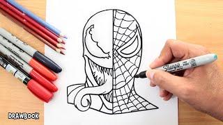 How to draw SPIDER-MAN vs. VENOM (in one face)