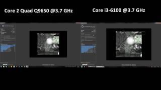 Core 2 Quad Q9650 @3.7 GHz vs Core i3-6100 @3.7 GHz - Cinebench R15 Benchmark Test - Clock per Clock