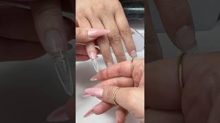 Almond dual form nail extensions in clear structured gel. #ASMR.