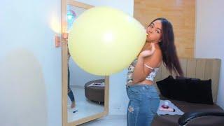 Looner camgirl blow to pop giant yellow balloon