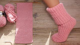 Носки для новичков на двух спицах  Knitting easy socks on two needles (tutorial for BEGINNER)