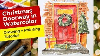 Christmas Doorway Line and Wash for Beginners