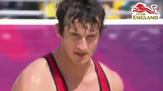 Chris Gregory and Jake Sheaf of Team England take on Scotland in beach volleyball at Gold Coast 2018