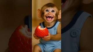 baby monkey eating strawberry 