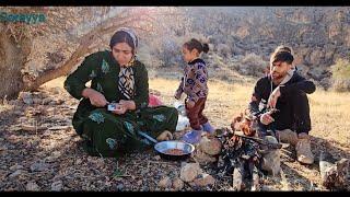 Collecting firewood by Amirqa for winter and Soraya's recreation on mountain, talking about the baby