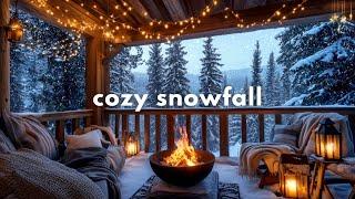 Christmas Porch Ambience ️ Relaxing Snowfall and Fire Sounds for a Cozy Winter