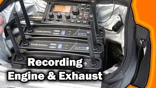 Recording car exhaust and engine sounds with wireless lav mics.