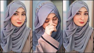 Chiffon/jorjet Hijab Style w/ headwear| stylish hijab tutorial for party| wedding guest hijab summer