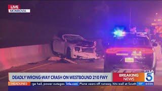 Wrong-way driver dead after violent head-on crash 210 Freeway