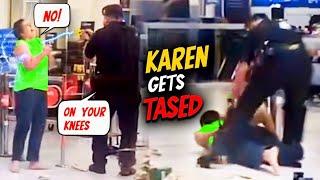 Karen FIGHTS COP Then Gets TAZED & Drops Face-First!