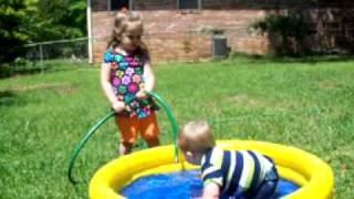 Annley and Parker in the pool