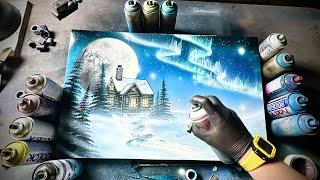 Winter Aurora Cotage - SPRAY PAINT ART by Skech