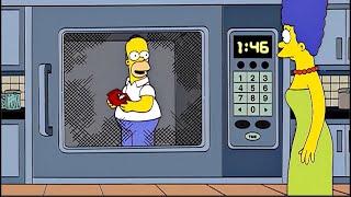 The Simpsons Homer, who goes into a giant microwave and pops popcorn.