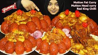 ASMR: Extremely Spicy Oily Mutton Fat Curry, Spicy Mutton Head Curry, Oily Egg Curry, Red King Chili