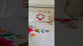 beautiful hand paint bedsheet design #handpainted #bedsheets #flowerdesign #handmade #handmadelovers