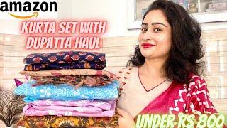 Amazon kurta set with dupatta haul || under Rs 800 || review & Tryon