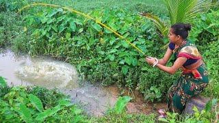 Amazing fishing video || The smart young lady fish hunting in ditch || Best woman fishing 2025