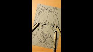 Line art:  Draw Sangonomiya Kokomi with pigma micron pen #Shorts [272]