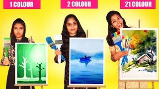 1 COLOUR Vs 2 COLOUR Vs 21 COLOUR PAINTING CHALLENGE | ഒരു അടിപൊളി PAINTING ചലഞ്ച് | PULLOTHI