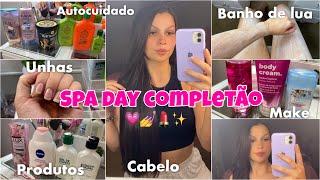 SPA DAY COMPLETÃO | banho de lua, unhas, cabelo, skin care, make…