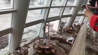 Typhoon breaking hotel  main door