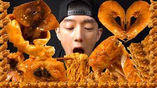 ASMR MUKBANG BOIL SPICY SEAFOOD KOREAN FOOD NOODLES PEDAS CRAB SQUID OCTOPUS SHRIMP EATING 매운해물찜 먹방