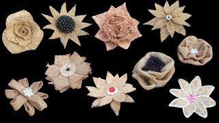 10 burlap flowers ideas very easy & quickly || handmade Jute craft flower making tutorial