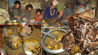 buff bones curry by dharme brother family in the village || rural Nepal @ruralnepall