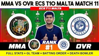 OVR vs MMA || OVR vs MMA  Prediction || OVR VS MMA 11TH ECS T10 Malta Match