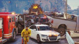 GTA 5 Huge Pileup Car Crash on Bridge