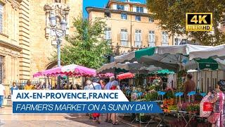 [4K] Walk in Aix-en-Provence, France (Pt 4) - Farmer's Market on a sunny day! | Ambient Sound