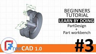 FreeCAD 1.0 beginners tutorial #3: two design workbenches for pulley model