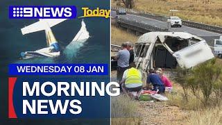 Three missing after plane crash; Children hospitalised after minibus crash | 9 News Australia